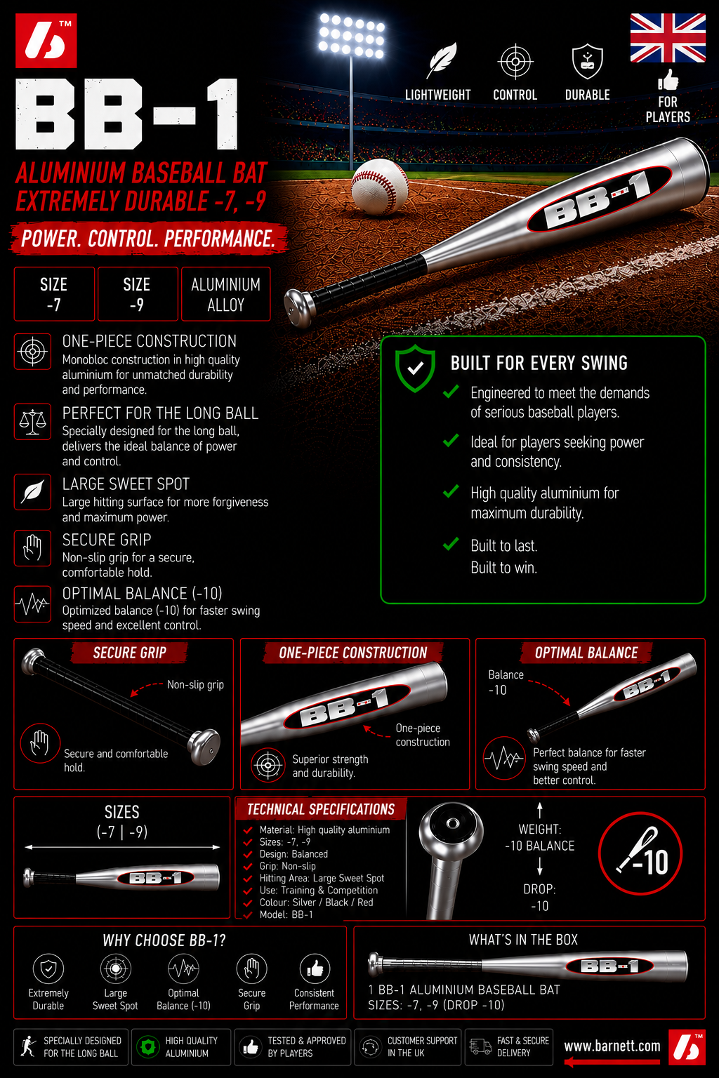 BB-1 Batte de baseball en aluminium
