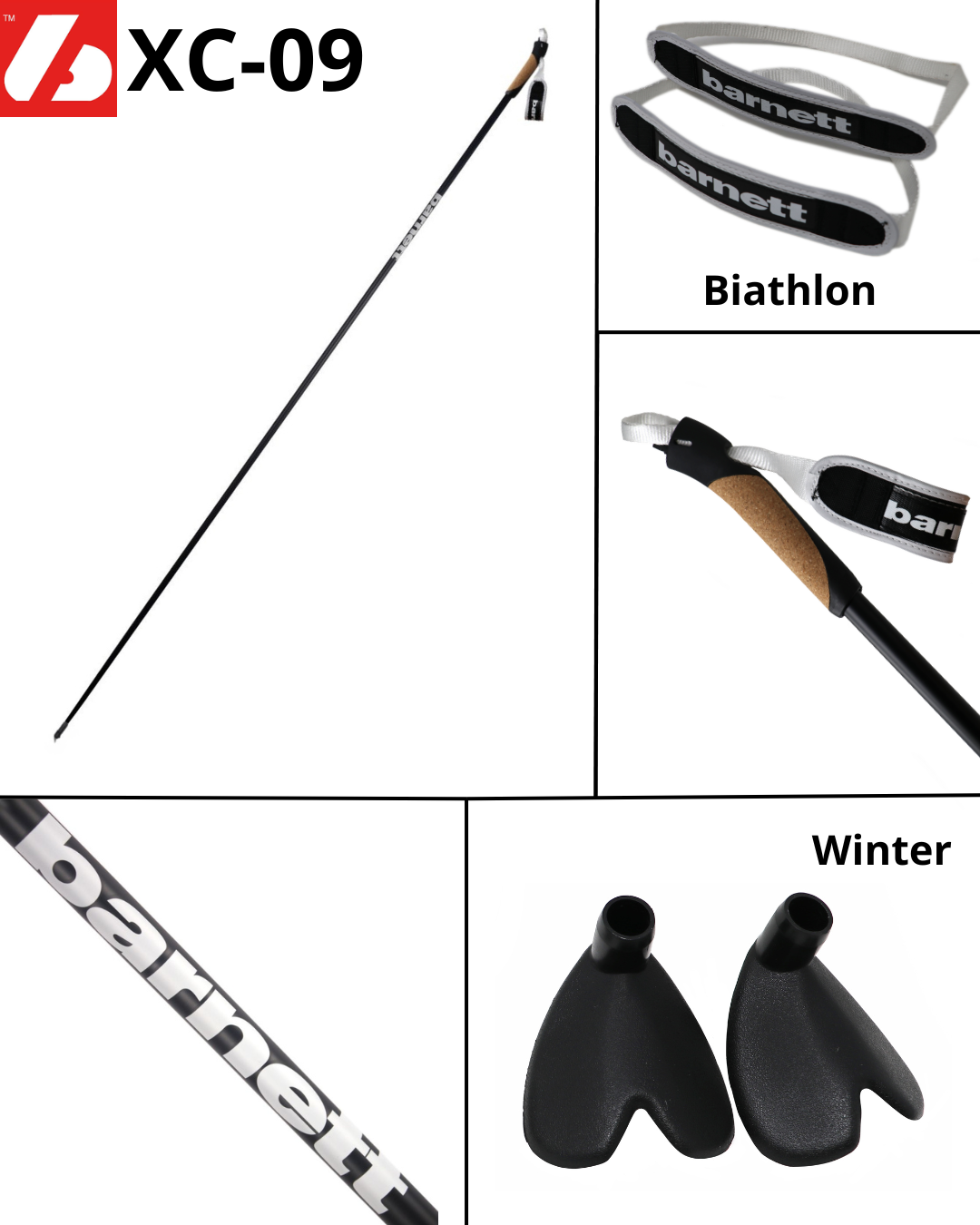 XC-09 Bâtons de ski en carbone pour ski nordique et roller, noir