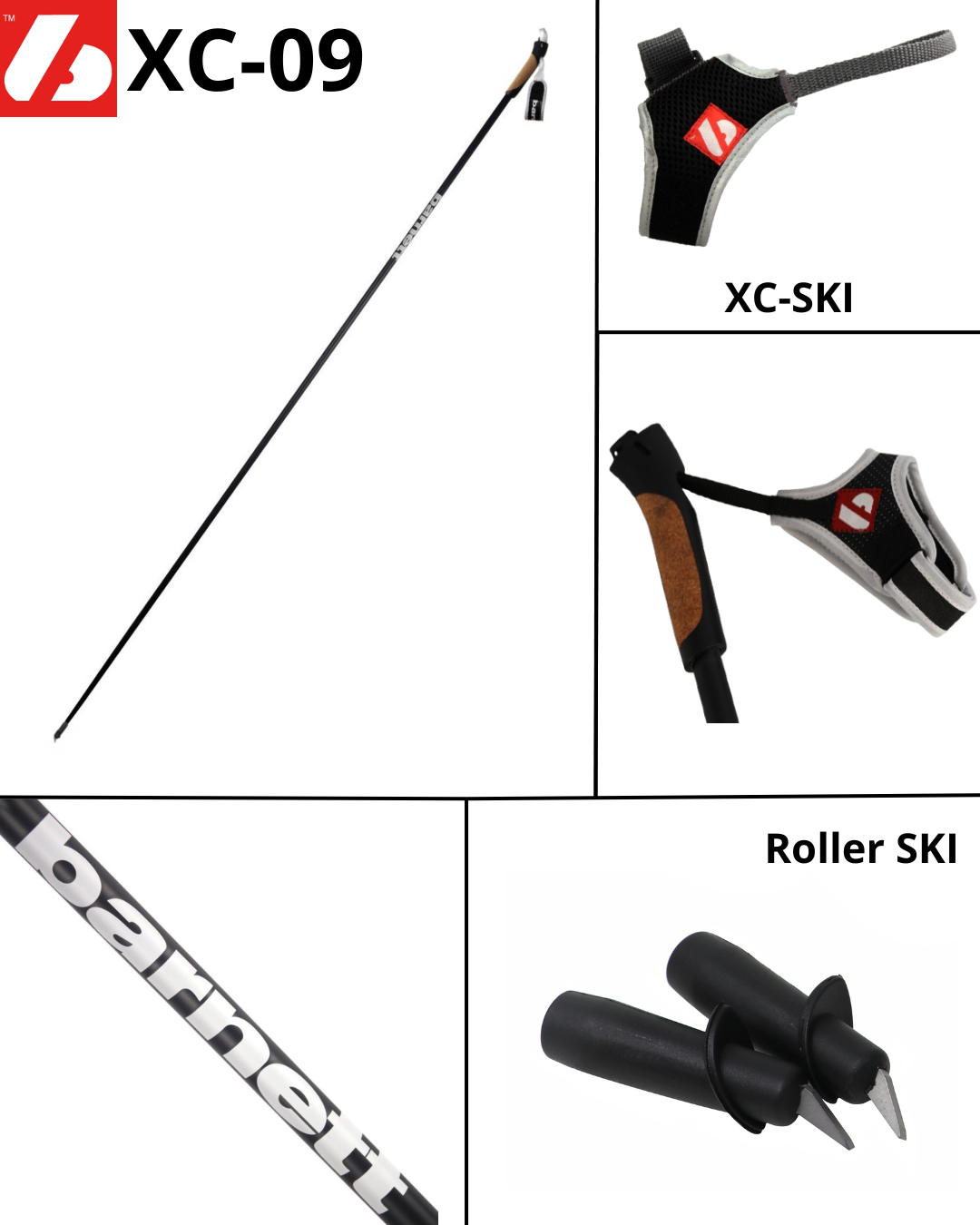 XC-09 Bâtons de ski en carbone pour ski nordique et roller, noir