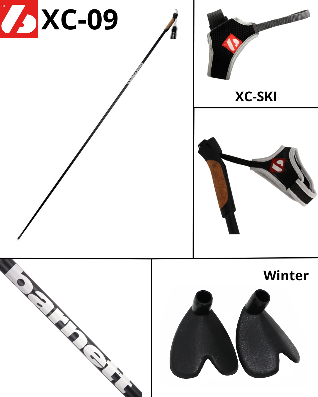 XC-09 Bâtons de ski en carbone pour ski nordique et roller, noir