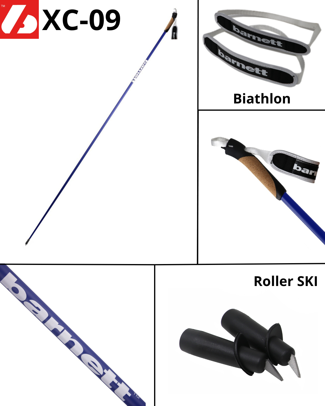 XC-09 Bâtons de ski en carbone pour ski nordique et roller, noir