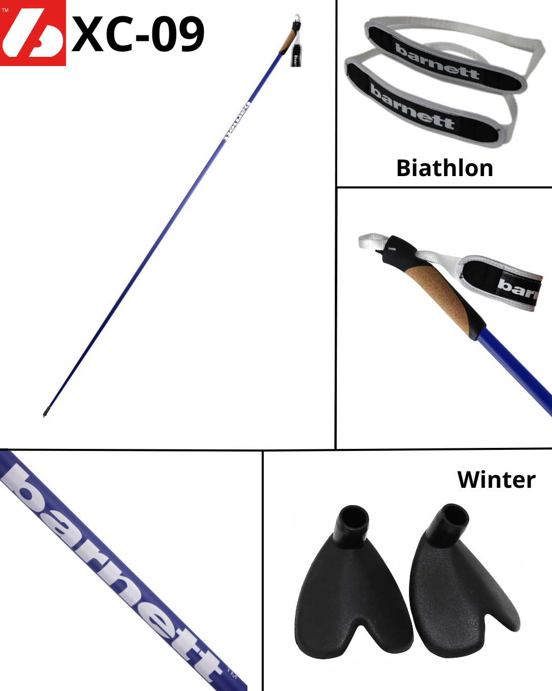XC-09 Bâtons de ski en carbone pour ski nordique et roller, noir