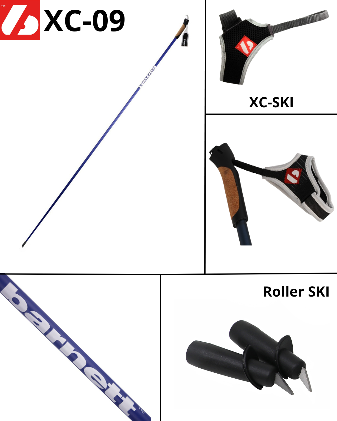 XC-09 Bâtons de ski en carbone pour ski nordique et roller, noir
