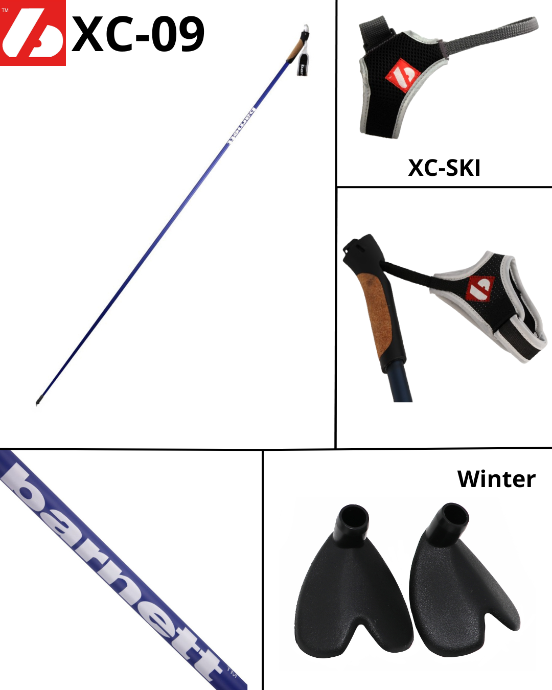 XC-09 Bâtons de ski en carbone pour ski nordique et roller, noir
