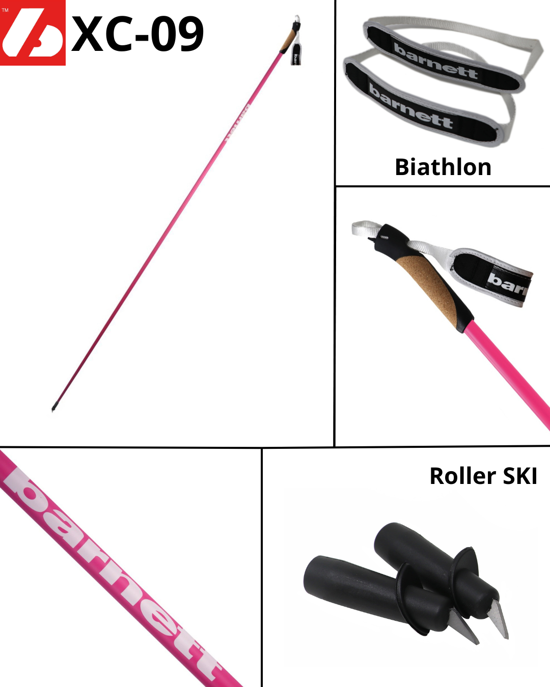 XC-09 Bâtons de ski en carbone pour ski nordique et roller, noir
