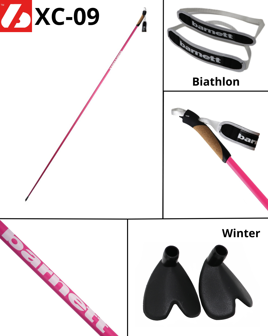 XC-09 Bâtons de ski en carbone pour ski nordique et roller, noir