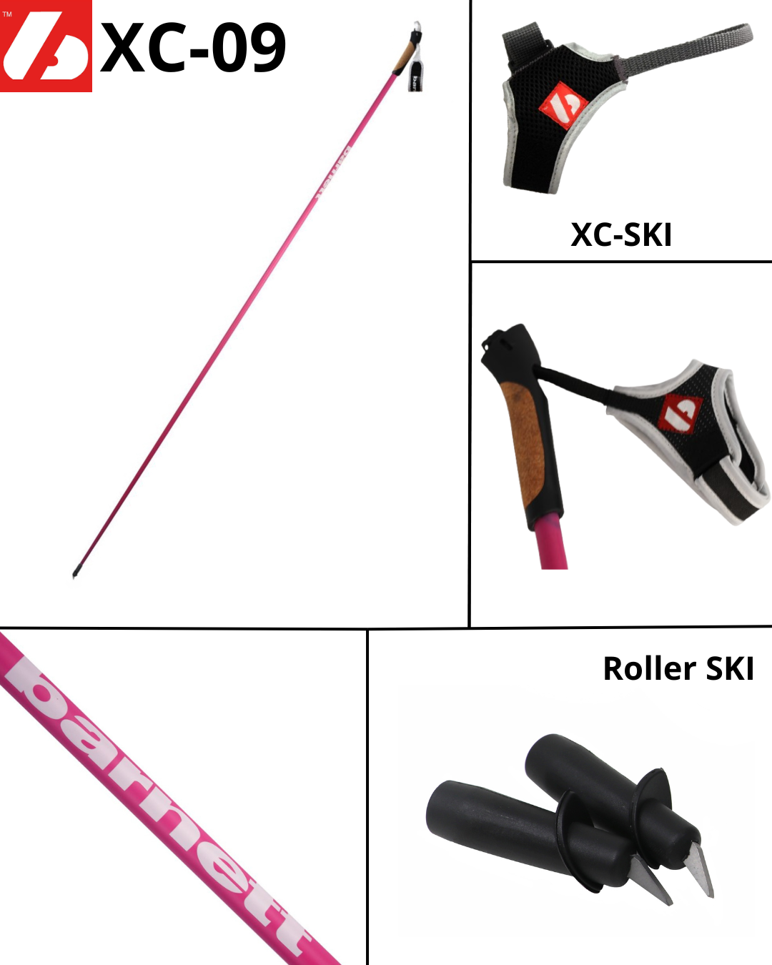 XC-09 Bâtons de ski en carbone pour ski nordique et roller, noir