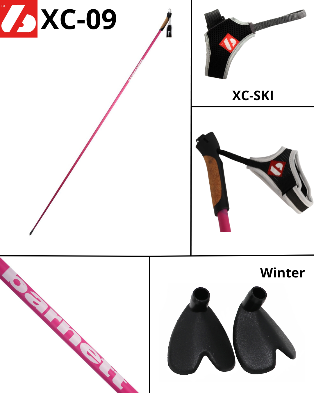 XC-09 Bâtons de ski en carbone pour ski nordique et roller, noir