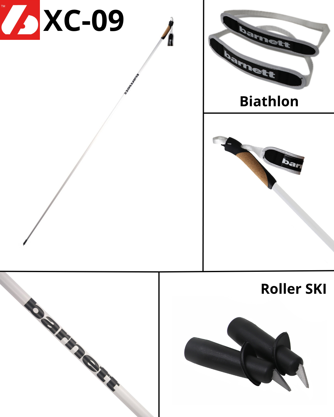XC-09 Bâtons de ski en carbone pour ski nordique et roller, noir