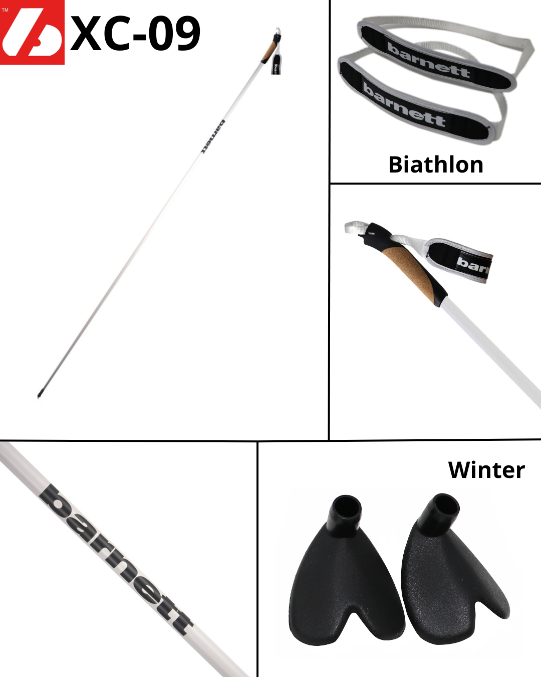 XC-09 Bâtons de ski en carbone pour ski nordique et roller, noir