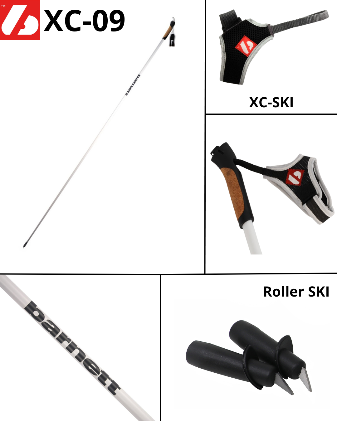XC-09 Bâtons de ski en carbone pour ski nordique et roller, noir
