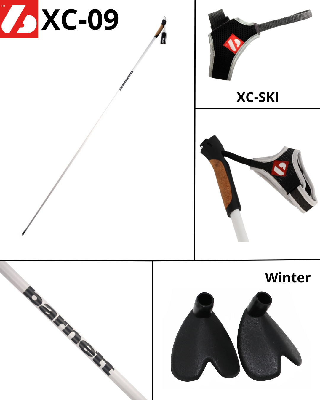 XC-09 Bâtons de ski en carbone pour ski nordique et roller, noir