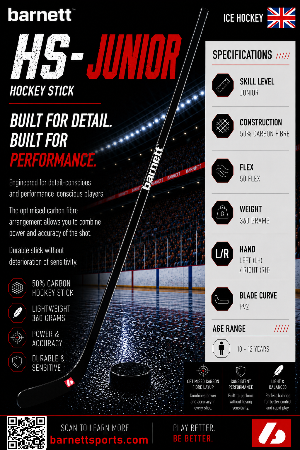 Bâton de hockey en carbone HS-Junior