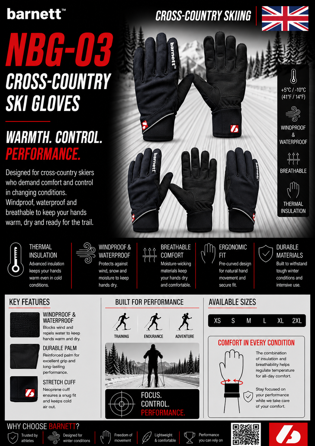 Gants ski de fond NBG-03 +5°/-10°C