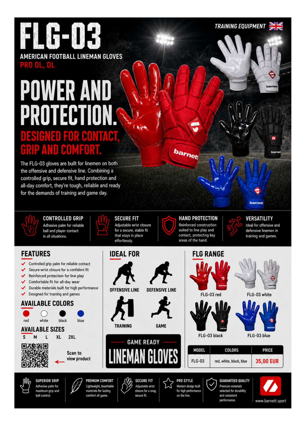 FKG-03 Gants de Football Linebacker Bleus de Haut Niveau, LB, RB, TE