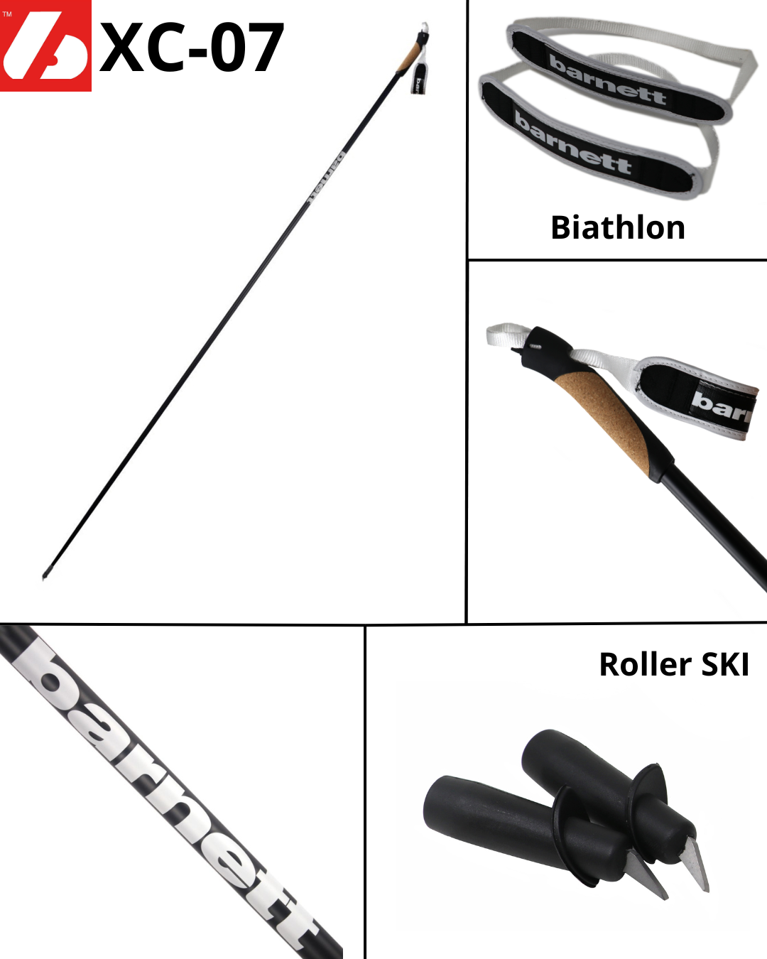 XC-07 Bâtons de ski en carbone pour ski nordique et ski à roulettes, Junior