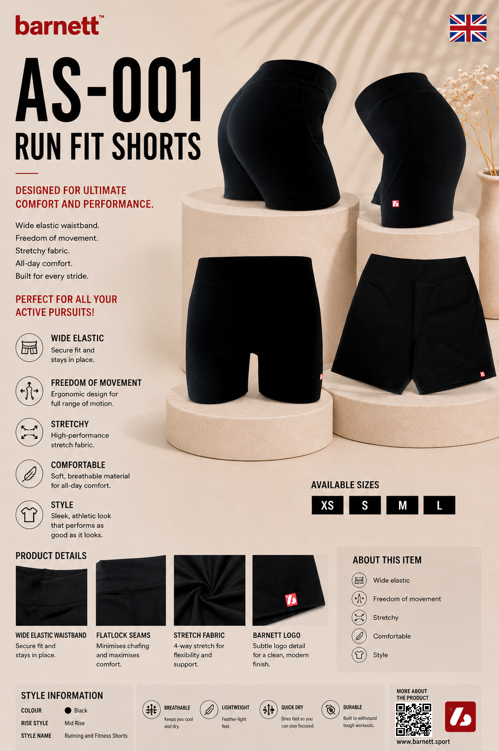 AS-001 Running and Fitness Shorts Black