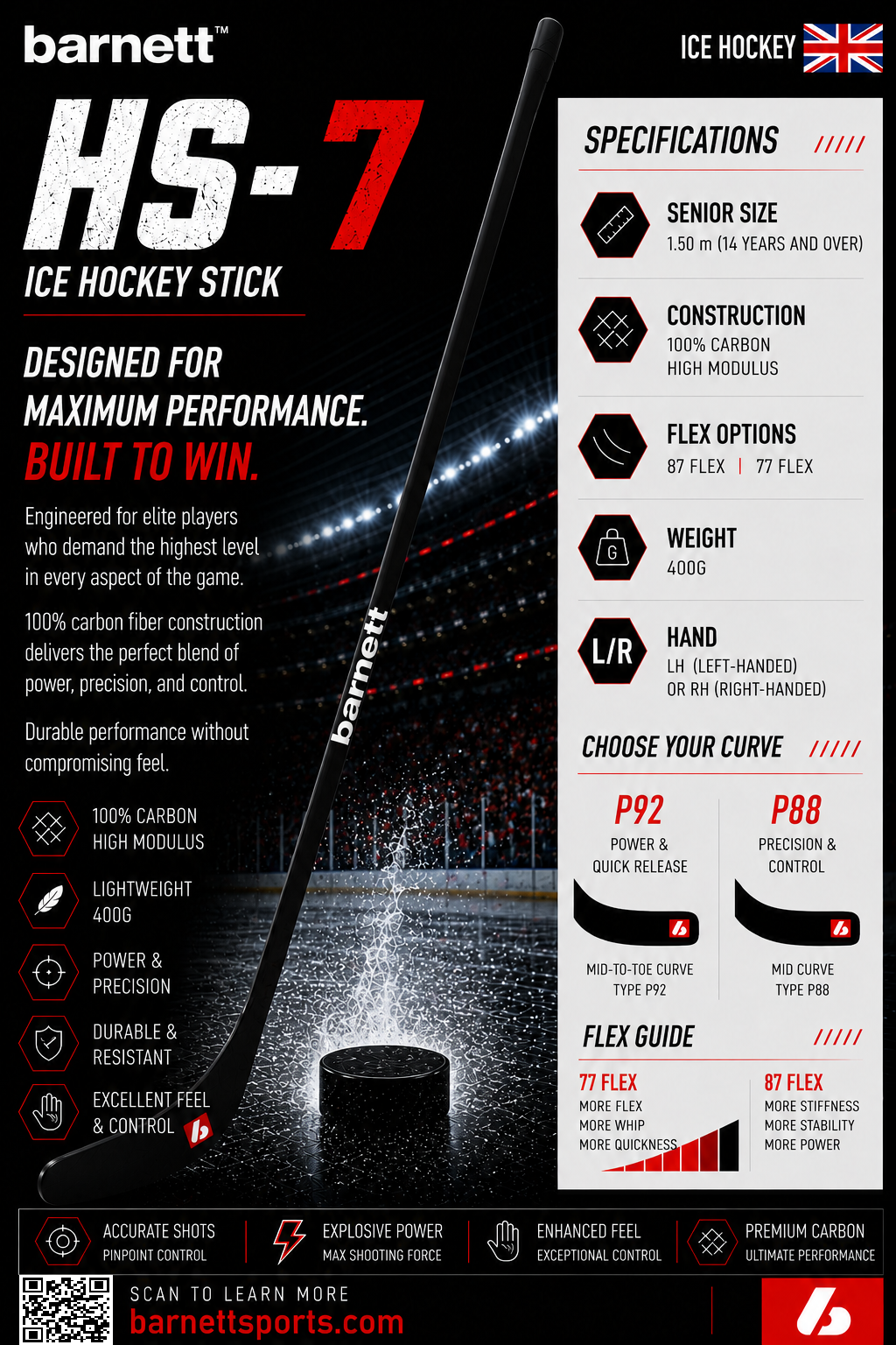 Bâton de hockey en carbone à haut module HS-7