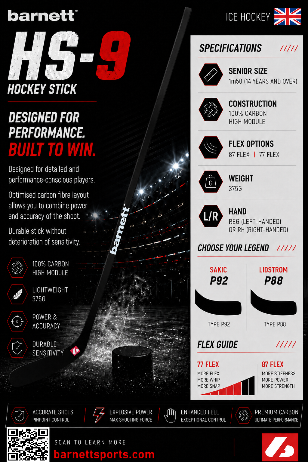 Bâton de hockey en carbone à haut module HS-9