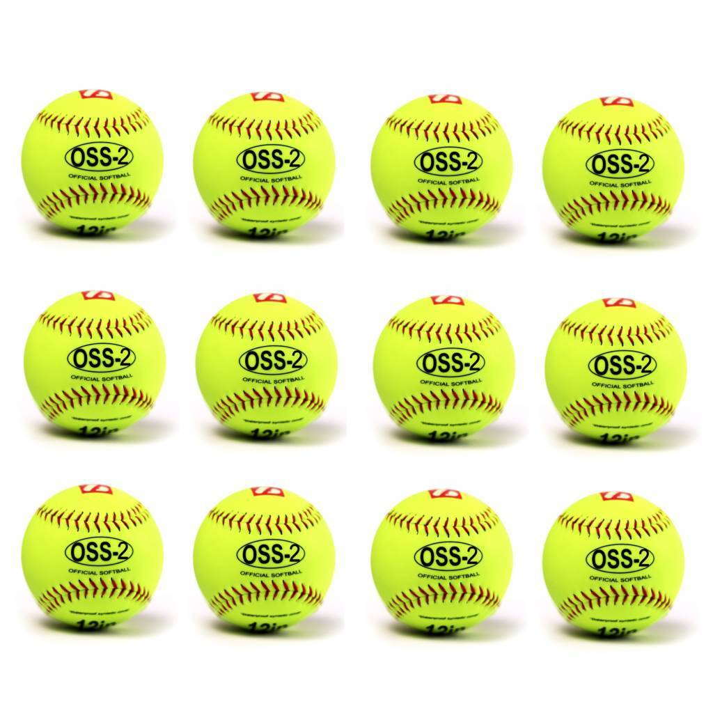 OSS-2 Balle de softball d'entraînement, toucher doux, taille 12", blanc, 1 douzaine